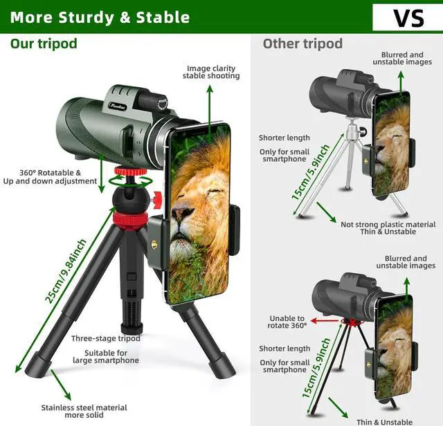 Alt view image 5 of 7 - 40X60 Monocular Telescope, High Power Monocular for Adults with Phone Adapter& Tripod& Hand Strap, Low Night Vision Monocular, Equipped with BAK4 Prism for Bird Watching and Traveling Concert