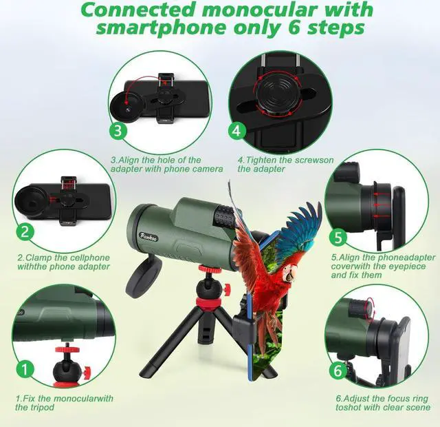 Alt view image 7 of 7 - 12x50 HD Monocular Telescope for Adults with Smartphone Adapter Tripod Hand Strap - High Power Monoculars Equipped with Large BAK4 Prism & FMC Lens -Suitable for Bird Watching Sports Hiking Traveling