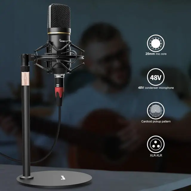 Alt view image 2 of 7 - Podcast Equipment Bundle for 2, Audio Interface with XLR Condenser Microphone, and 3.5mm Mic,RGB, Bluetooth, Mute,48V Phantom Power for Streaming,Gaming,Recording-Black
