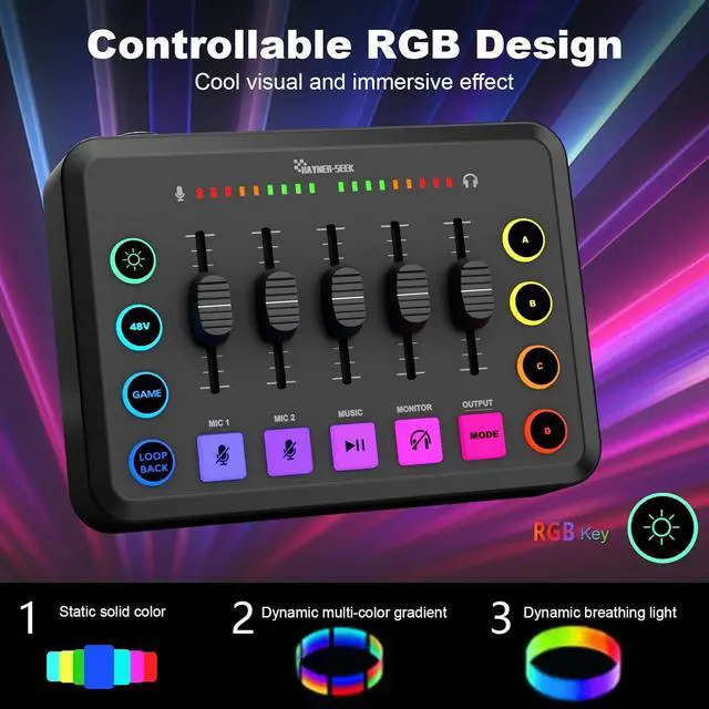 Alt view image 3 of 7 - Podcast Equipment Bundle for 2, Audio Interface with XLR Condenser Microphone, and 3.5mm Mic,RGB, Bluetooth, Mute,48V Phantom Power for Streaming,Gaming,Recording-Black