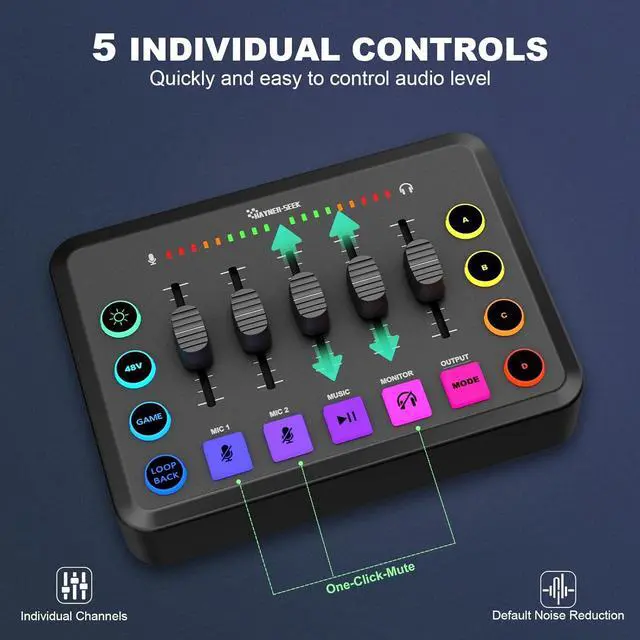 Alt view image 4 of 7 - Podcast Equipment Bundle for 2, Audio Interface with XLR Condenser Microphone, and 3.5mm Mic,RGB, Bluetooth, Mute,48V Phantom Power for Streaming,Gaming,Recording-Black