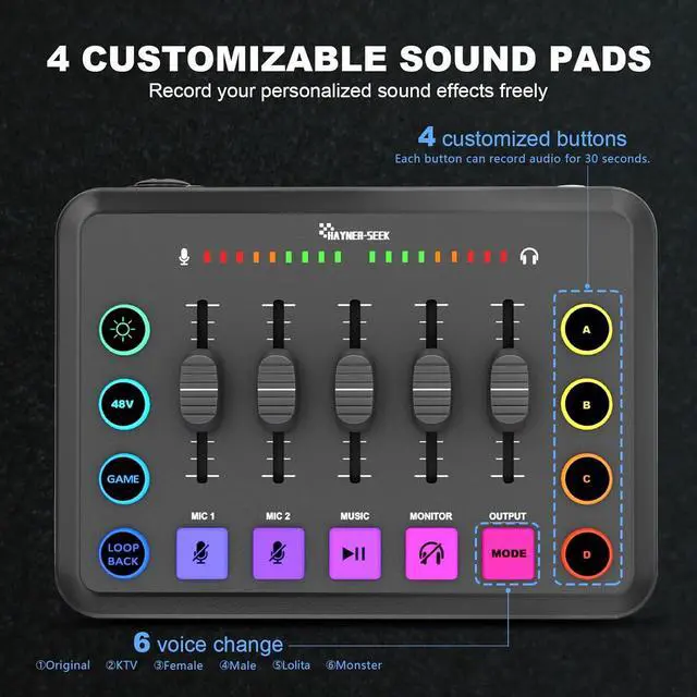 Alt view image 5 of 7 - Podcast Equipment Bundle for 2, Audio Interface with XLR Condenser Microphone, and 3.5mm Mic,RGB, Bluetooth, Mute,48V Phantom Power for Streaming,Gaming,Recording-Black