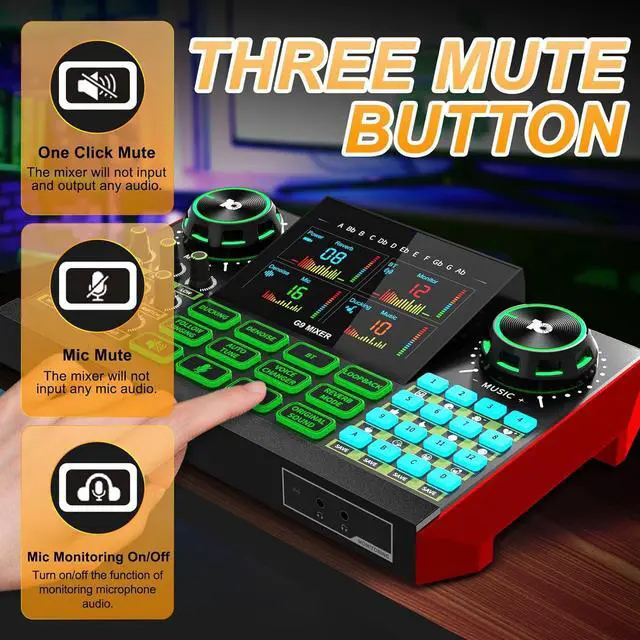 Alt view image 4 of 7 - G9 Gaming Audio MixerPodcast Equipment Live Sound Card for StreamingAudio Interface DJ Mixer Sound Card/Board Condenser Microphone for Tiktok Gaming Video Content Creator Kit.
