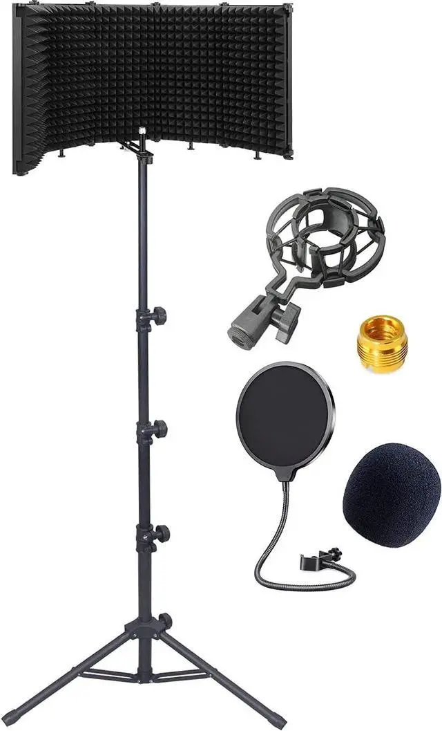 Main image of Microphone Isolation Shield - Tripod Stand 2 ft 6" to 5 ft 10" Height Adjustable Stand Compatible w/Blue Yeti, AT2020, AKG, Rode Microphones