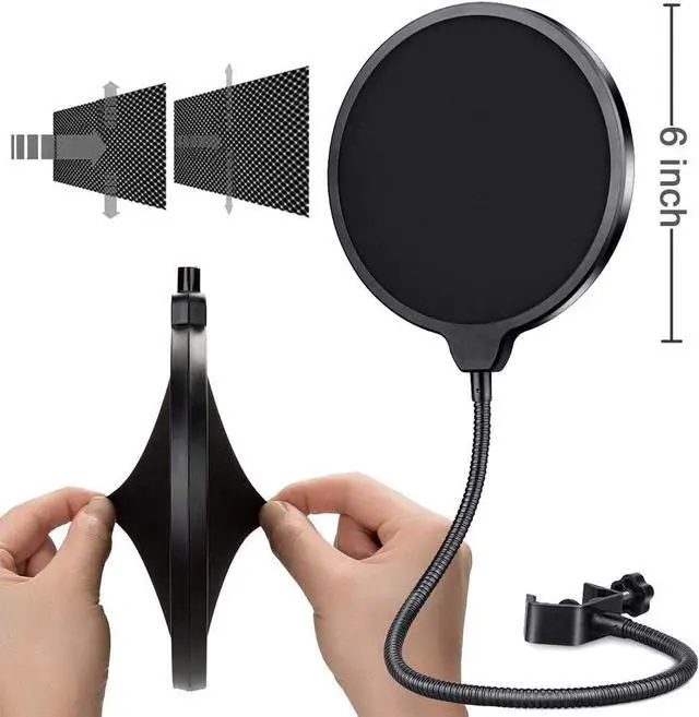 Alt view image 3 of 6 - Microphone Isolation Shield - Tripod Stand 2 ft 6" to 5 ft 10" Height Adjustable Stand Compatible w/Blue Yeti, AT2020, AKG, Rode Microphones