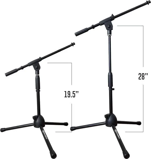 Alt view image 4 of 7 - Low-Profile Microphone Tripod Stand with Boom Arm | Adjustable Height Short Floor Mic Stand with Boom | Kick Drum Mike Stands |Guitar Amp Stands (2-Pack)