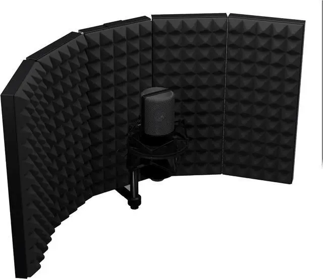 Main image of Professional Recording Microphone Isolation Shield - High-Density Acoustic Foam, Adjustable Foldable Design, Portable Sound Absorbing Panel for Studio Recording and Voiceovers