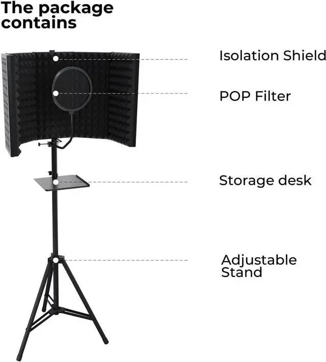 Alt view image 7 of 7 - Professional Recording Microphone Isolation Shield - High-Density Acoustic Foam, Adjustable Foldable Design, Portable Sound Absorbing Panel for Studio Recording and Voiceovers