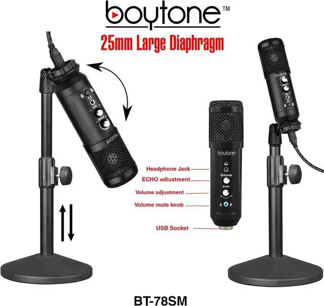 Alt view image 2 of 7 - BT-78SM, Professional Cardioid Studio Recording Mic 25mm Diaphragm USB Microphone Streaming Vocal Recording, Podcasting Condenser Microphone for PC and Mac, Quality Sound, Plug & Play