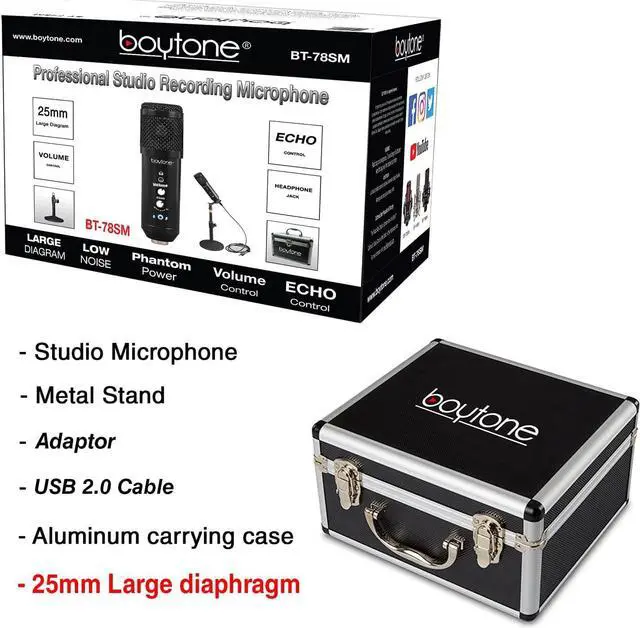 Alt view image 7 of 7 - BT-78SM, Professional Cardioid Studio Recording Mic 25mm Diaphragm USB Microphone Streaming Vocal Recording, Podcasting Condenser Microphone for PC and Mac, Quality Sound, Plug & Play