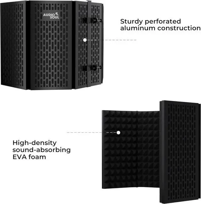 Alt view image 3 of 7 - Professional Recording Microphone Isolation Shield - High-Density Acoustic Foam, Adjustable Foldable Design, Portable Sound Absorbing Panel for Studio Recording and Voiceovers
