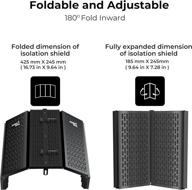 Alt view image 2 of 7 - Professional Recording Microphone Isolation Shield - High-Density Acoustic Foam, Adjustable Foldable Design, Portable Sound Absorbing Panel for Studio Recording and Voiceovers