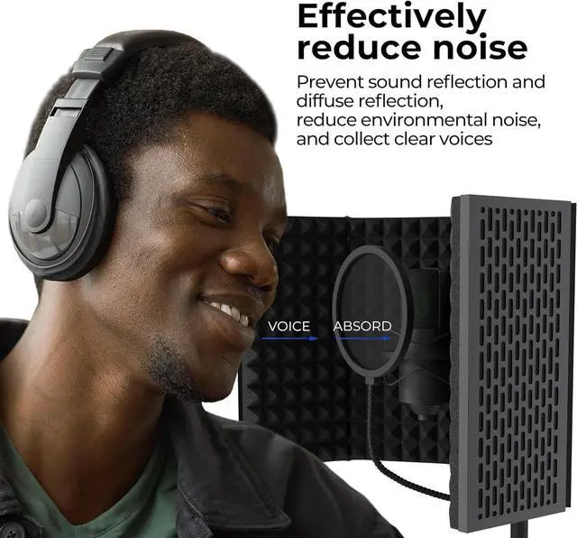 Alt view image 4 of 7 - Professional Recording Microphone Isolation Shield - High-Density Acoustic Foam, Adjustable Foldable Design, Portable Sound Absorbing Panel for Studio Recording and Voiceovers