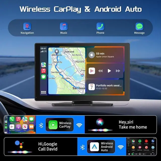 Alt view image 2 of 7 - CL811 Car Play Screen with 2K Dash Cam, 9" Wireless Carplay Android Auto Portable Car Stereo, GPS Navigation, Car Audio Receivers with 1080P Backup Camera, Bluetooth,Mirror Link, AUX/FM