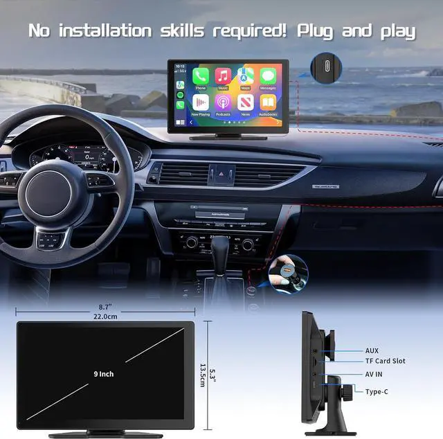 Alt view image 6 of 7 - CL811 Car Play Screen with 2K Dash Cam, 9" Wireless Carplay Android Auto Portable Car Stereo, GPS Navigation, Car Audio Receivers with 1080P Backup Camera, Bluetooth,Mirror Link, AUX/FM