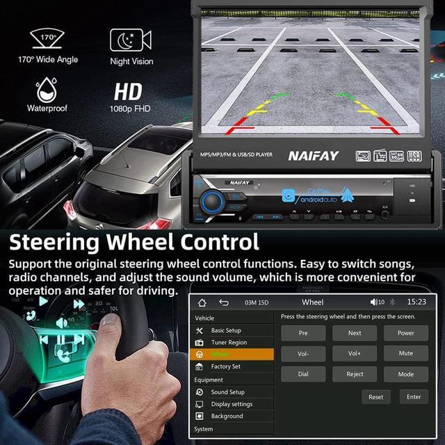 Alt view image 4 of 6 - Single Din Touchscreen Car Stereo with Carplay & Android Auto, 7inch Flip Out Screen Car Stereo with Bluetooth Car Audio Receivers, Backup Camera, FM Radio/Mirror Link/USB/AUX/TF/Subwoofer