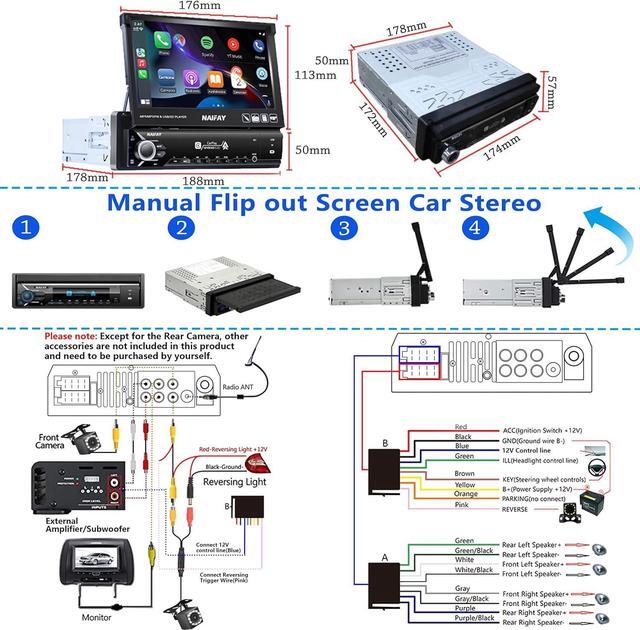 Alt view image 6 of 6 - Single Din Touchscreen Car Stereo with Carplay & Android Auto, 7inch Flip Out Screen Car Stereo with Bluetooth Car Audio Receivers, Backup Camera, FM Radio/Mirror Link/USB/AUX/TF/Subwoofer