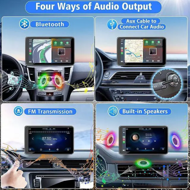 Alt view image 3 of 7 - Portable Newest Wireless  CarPlay and Android Auto Screen for Car, 7" HD Touch Screen Car Stereo with Mirror Link, Bluetooth 5.2, Backup Camera, AUX,FM Transmitter for All Vehicles