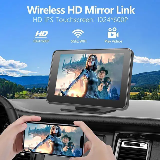 Alt view image 4 of 7 - Portable Newest Wireless  CarPlay and Android Auto Screen for Car, 7" HD Touch Screen Car Stereo with Mirror Link, Bluetooth 5.2, Backup Camera, AUX,FM Transmitter for All Vehicles