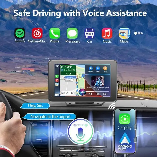 Alt view image 5 of 7 - Portable Newest Wireless  CarPlay and Android Auto Screen for Car, 7" HD Touch Screen Car Stereo with Mirror Link, Bluetooth 5.2, Backup Camera, AUX,FM Transmitter for All Vehicles