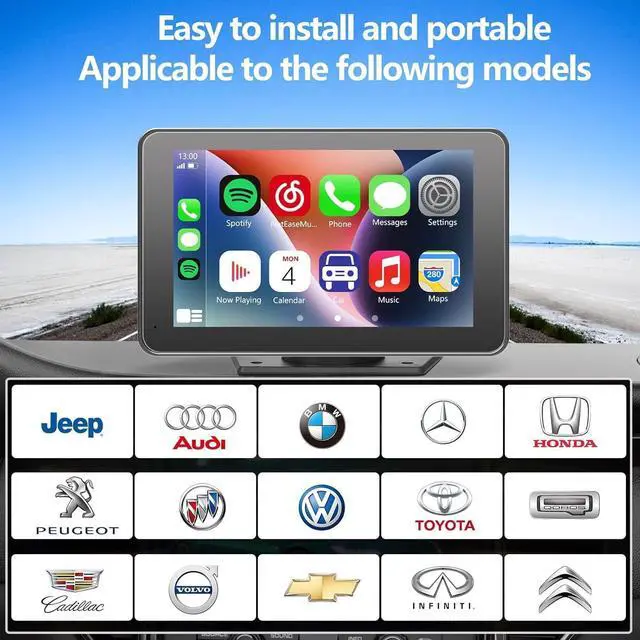 Alt view image 7 of 7 - Portable Newest Wireless  CarPlay and Android Auto Screen for Car, 7" HD Touch Screen Car Stereo with Mirror Link, Bluetooth 5.2, Backup Camera, AUX,FM Transmitter for All Vehicles