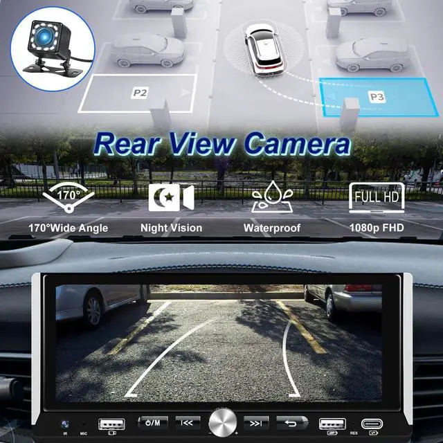 Alt view image 4 of 6 - Wireless Single Din Car Stereo with  Carplay & Android Auto, 6.9 inch HD IPS Touchscreen Car Audio Receiver, Bluetooth 5.0, Mirror Link, Backup Camera, Mic, Type-C & USB Port, FM Radio