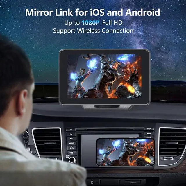 Alt view image 3 of 7 - Wireless Car Stereo with Apple CarPlay/Android Auto, Portable Touch Screen Car Radio Multimedia Player with Bluetooth, Backup Camera, Navigation, Mirror Link for All Vehicles