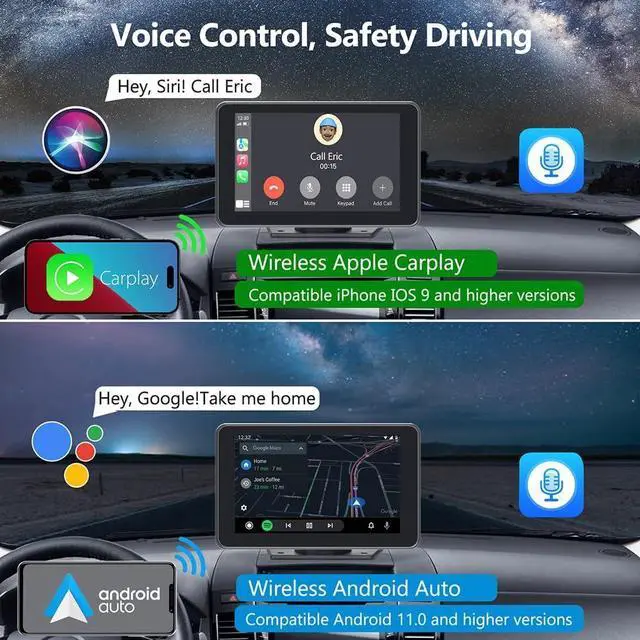 Alt view image 4 of 7 - Wireless Car Stereo with Apple CarPlay/Android Auto, Portable Touch Screen Car Radio Multimedia Player with Bluetooth, Backup Camera, Navigation, Mirror Link for All Vehicles