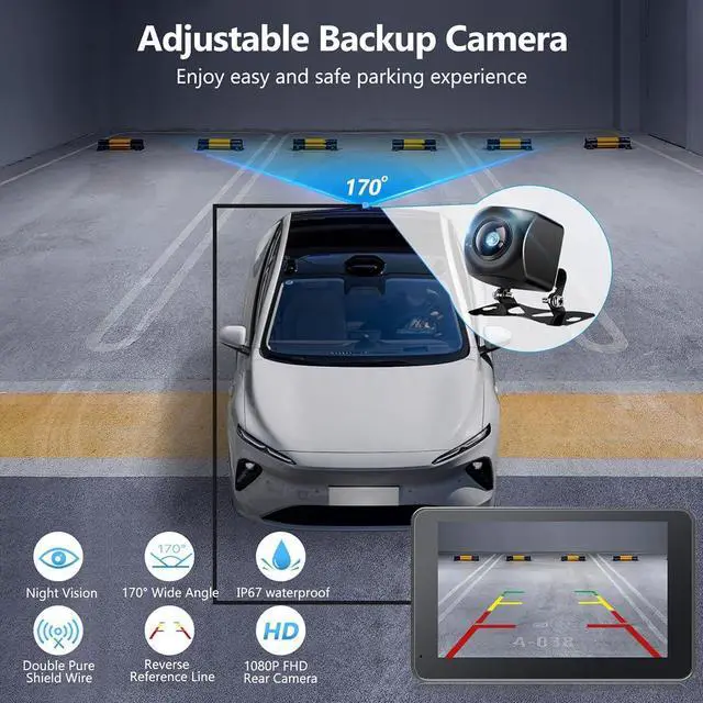 Alt view image 5 of 7 - Wireless Car Stereo with Apple CarPlay/Android Auto, Portable Touch Screen Car Radio Multimedia Player with Bluetooth, Backup Camera, Navigation, Mirror Link for All Vehicles