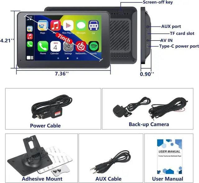 Alt view image 7 of 7 - Wireless Car Stereo with Apple CarPlay/Android Auto, Portable Touch Screen Car Radio Multimedia Player with Bluetooth, Backup Camera, Navigation, Mirror Link for All Vehicles