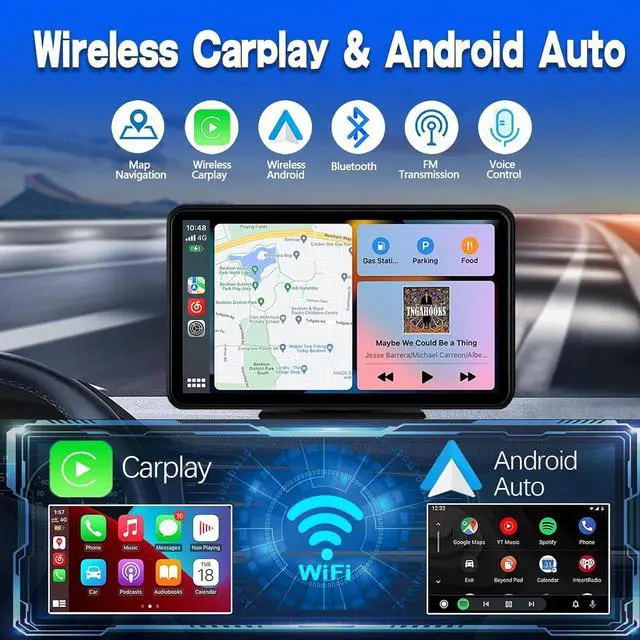Alt view image 2 of 7 - Wireless Car Stereo Compatable with  CarPlay and Android Auto,7" HD Portable Bluetooth CarPlay Touch Screen for Car,with Backup Camera Car Play for All Cars