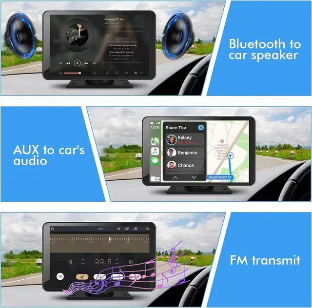 Alt view image 4 of 7 - 7" HD Portable Carplay Wireless Touch Screen Double Din Car Stereo Compatible  Carplay and Android Auto with GPS Navigation, Voice Control, Mirror Link, Bluetooth