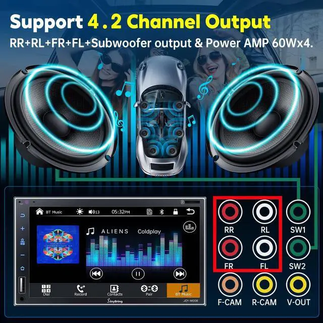 Alt view image 3 of 7 - Double Din Car Stereo with Wireless  Carplay, Android Auto, 7 Inch Full HD Capacitive Touchscreen - Bluetooth, 4-Channel RCA, High Power, Subwoofer, Backup Camera, Steering Wheel, FM/AM Car Radio