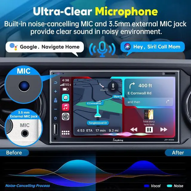 Alt view image 4 of 7 - Double Din Car Stereo with Wireless  Carplay, Android Auto, 7 Inch Full HD Capacitive Touchscreen - Bluetooth, 4-Channel RCA, High Power, Subwoofer, Backup Camera, Steering Wheel, FM/AM Car Radio