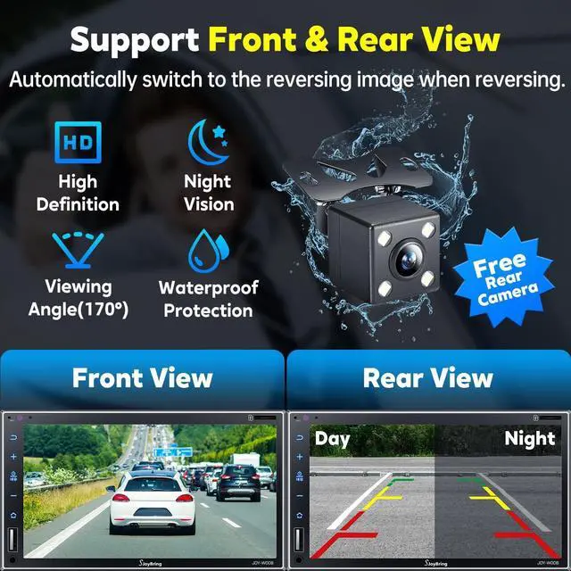 Alt view image 5 of 7 - Double Din Car Stereo with Wireless  Carplay, Android Auto, 7 Inch Full HD Capacitive Touchscreen - Bluetooth, 4-Channel RCA, High Power, Subwoofer, Backup Camera, Steering Wheel, FM/AM Car Radio