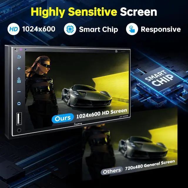 Alt view image 7 of 7 - Double Din Car Stereo with Wireless  Carplay, Android Auto, 7 Inch Full HD Capacitive Touchscreen - Bluetooth, 4-Channel RCA, High Power, Subwoofer, Backup Camera, Steering Wheel, FM/AM Car Radio