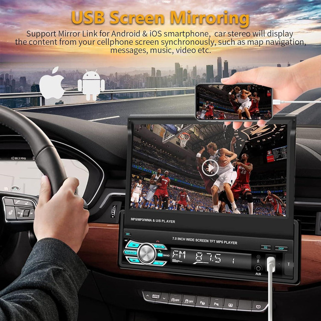Autoradio 2 DIN 7 Pouces Avec CarPlay Sans Fil & Android Auto - Écran Tactile, Bluetooth, Caméra De Recul, YouTube, Radio FM, Mirror Link