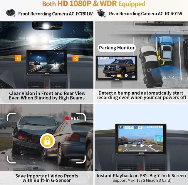 Alt view image 3 of 7 - P807PR Portable Car Stereo, Wireless CarPlay & Wireless Android Auto, 7inch QLED Glare-Suppressing Touchscreen, Car Radio with Bluetooth, WDR&Auto Dimmer, Remote Control, AUX/FM Output