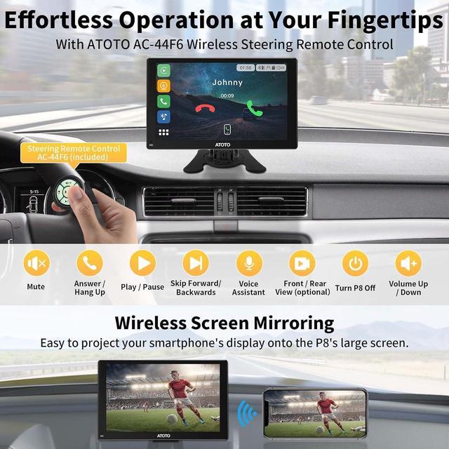 Alt view image 5 of 7 - P807PR Portable Car Stereo, Wireless CarPlay & Wireless Android Auto, 7inch QLED Glare-Suppressing Touchscreen, Car Radio with Bluetooth, WDR&Auto Dimmer, Remote Control, AUX/FM Output