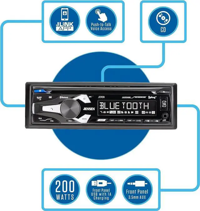 Alt view image 3 of 7 - JCR311 10 Character LCD Single DIN Car Stereo Radio CD Player Push to Talk Assistant Bluetooth Hands Free Calling & Music Streaming AM/FM Radio USB Playback & Charging