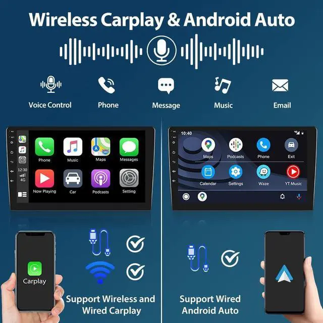 Alt view image 2 of 7 - 2+32GB 10.1 Android 13 Car Stereo with Wireless Carplay Double Din Car Radio 10.1 Inch Touchscreen Indash Stereo with GPS Bluetooth FM WiFi Mirror Link SWC Backup Camera + Microphone
