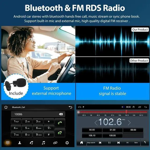 Alt view image 4 of 7 - 2+32GB 10.1 Android 13 Car Stereo with Wireless Carplay Double Din Car Radio 10.1 Inch Touchscreen Indash Stereo with GPS Bluetooth FM WiFi Mirror Link SWC Backup Camera + Microphone