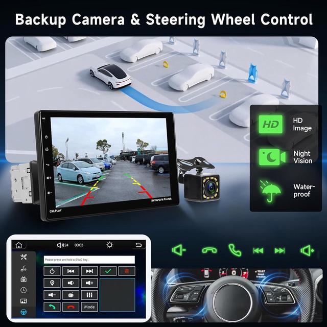 Alt view image 5 of 7 - Single Din Car Stereo Touchscreen with CarPlay and Android Auto, Rimoody 9 Inch Detachable Radio with Mirror Link/1080P/EQ Audio/SWC/Bluetooth/FM/TF/USB/AUX +Backup Camera+MIC