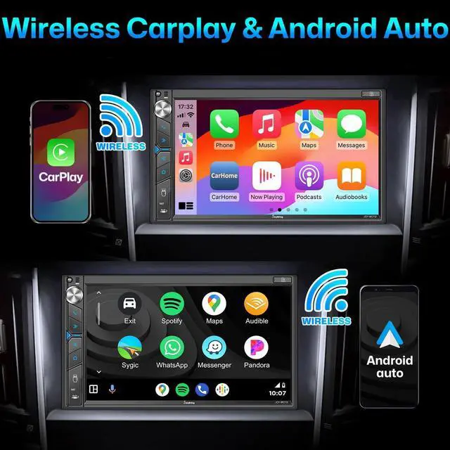 Alt view image 2 of 7 - Double Din Car Stereo with Dash Cam - Voice Control Carplay, Android Auto, Steering Wheel Controls, 7" HD Touchscreen, Backup Camera, Bluetooth, Mirror Link, Subw, USB/TF/AUX, AM/FM Radio Receiver