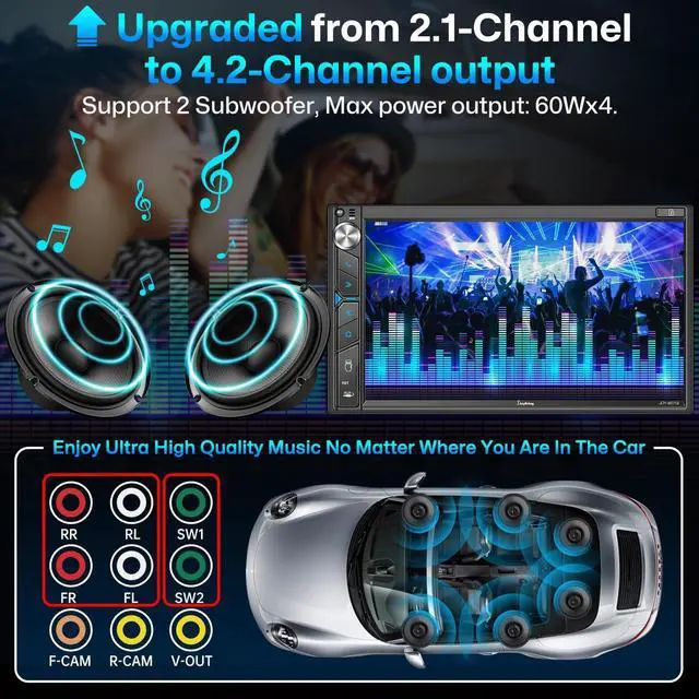 Alt view image 3 of 7 - Double Din Car Stereo with Dash Cam - Voice Control Carplay, Android Auto, Steering Wheel Controls, 7" HD Touchscreen, Backup Camera, Bluetooth, Mirror Link, Subw, USB/TF/AUX, AM/FM Radio Receiver