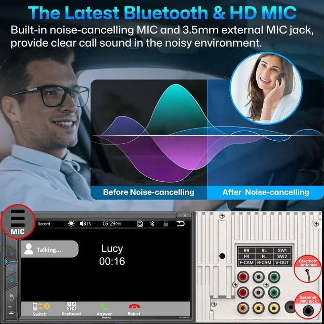 Alt view image 5 of 7 - Double Din Car Stereo with Dash Cam - Voice Control Carplay, Android Auto, Steering Wheel Controls, 7" HD Touchscreen, Backup Camera, Bluetooth, Mirror Link, Subw, USB/TF/AUX, AM/FM Radio Receiver