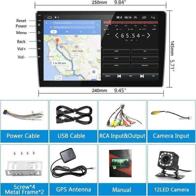 Alt view image 6 of 7 - Android Car Stereo Double Din 10.1 Inch Car Radio 2.5D HD Touchscreen Head Unit with Bluetooth GPS Support WiFi FM Radio Dual USB Mirror Link SWC Backup Camera