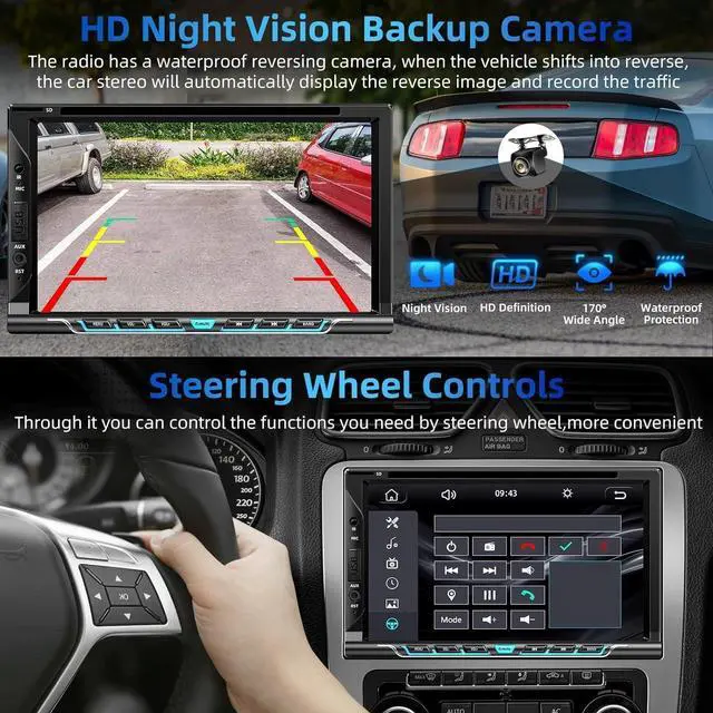 Alt view image 5 of 7 - Double Din Car Stereo with CD/DVD Player,  CarPlay/Android Auto 7 Double din Radio with Backup Camera, Mirror Link, Bluetooth, AM FM Radio Receiver, SWC, Subwoofer, USB/TF/AUX