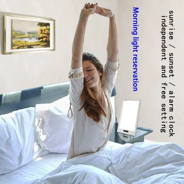 Alt view image 3 of 7 - Light Alarm Clock 3 Color Light Therapy Sunrise Wake-up lamp, 12000lux Sun lamp Restorative Strength, Focusing Attention