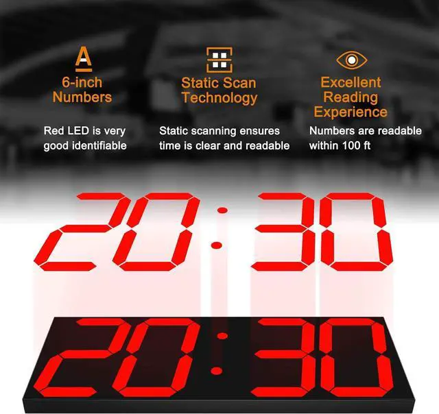 Alt view image 5 of 7 - Digital LED Wall Clock, Oversize Wall Clock with 6 Numbers, Remote Control Count up/Countdown Timer Clock, Auto Dimmer, Big Calendar and Thermometer(Red)